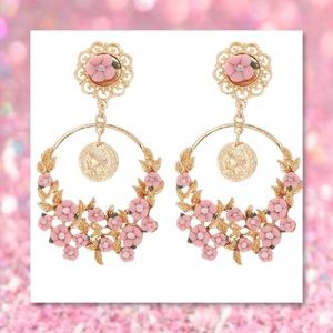 5⭐️RESTOCKED🆕 Pink Flowers Yellow Gold Earrings